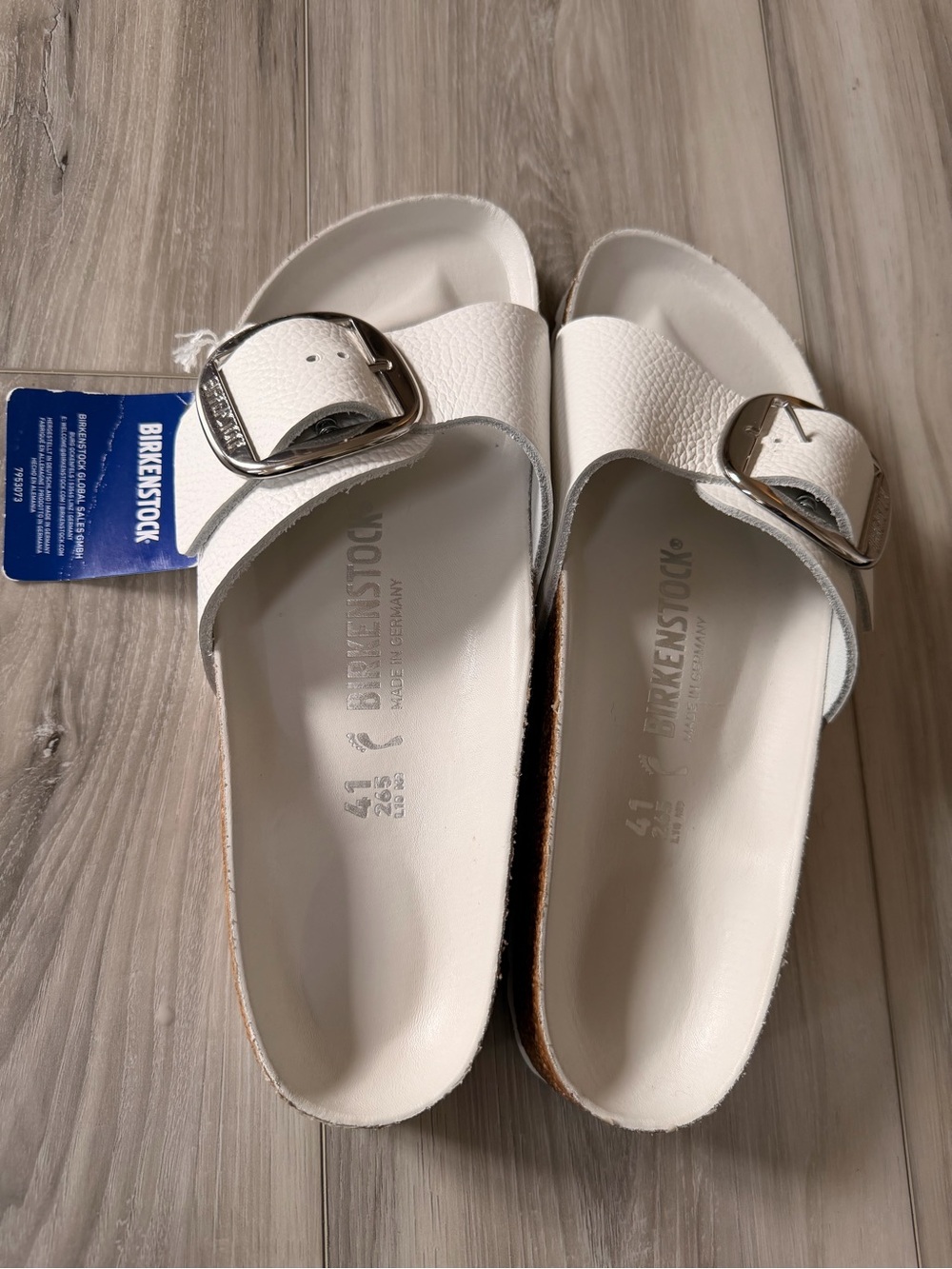 Birkenstock Madrid Big Buckle White Leather Slide Sandals EU 41 US 10 NWT